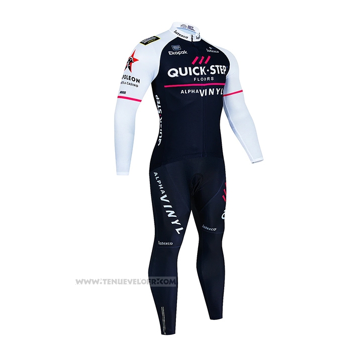 2023 Maillot Cyclisme Deceuninck Quick Step Blanc Noir Manches Longues et Cuissard